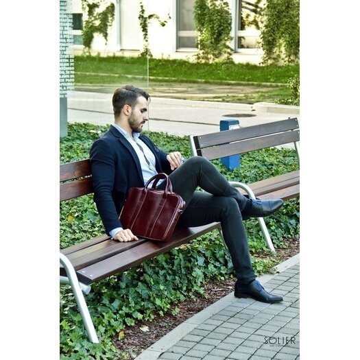 Maroon leather shoulder laptop bag SL20 EDYNBURG