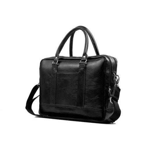 Black leather shoulder laptop bag SL02 ABERDEEN