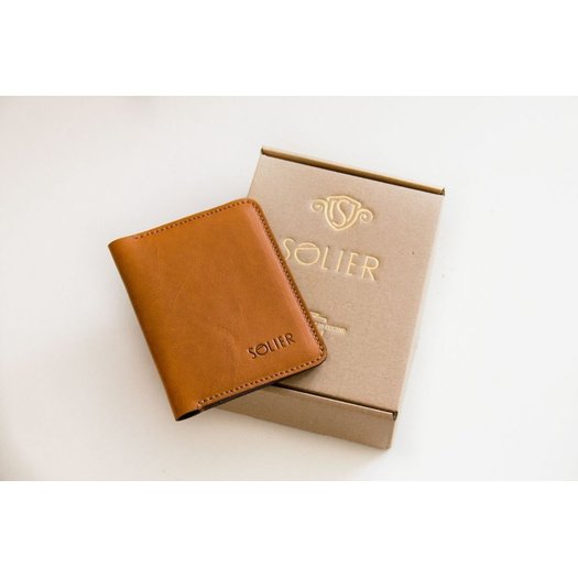 Slim leather men's wallet SOLIER SW11 SLIM LIGHT BROWN