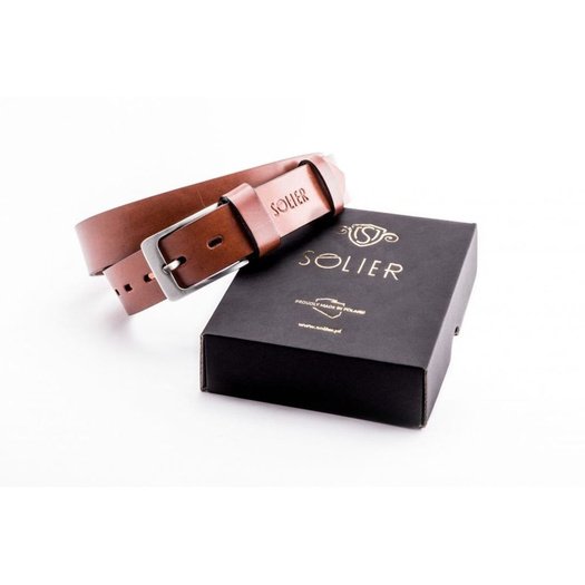 Elegant light brown leather belt SOLIER SB10