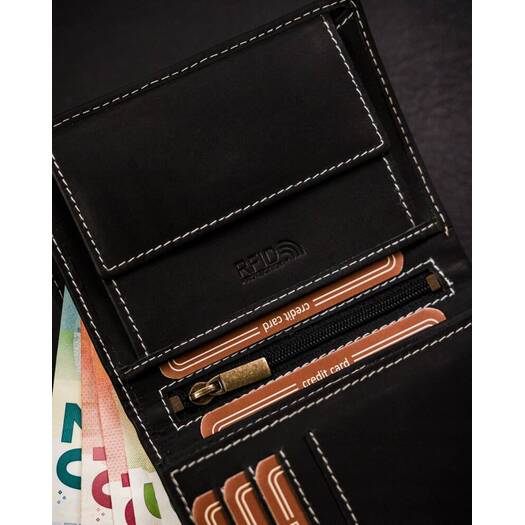 Leather wallet RFID BUFFALO WILD MR-03-BAW-BL