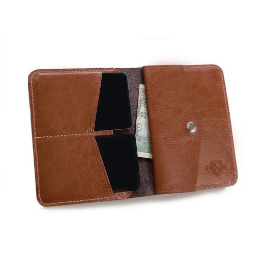 Slim leather men's wallet with coin holder SOLIER SW15 SLIM BROWN