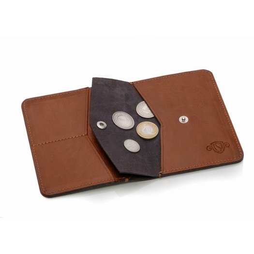 Slim leather men's wallet with coin holder SOLIER SW15 SLIM BROWN