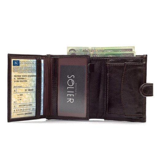 Elegant brown leather wallet SOLIER SW01B