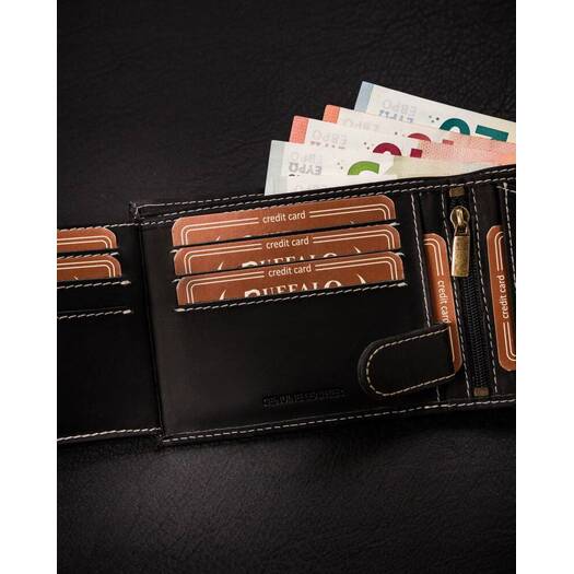 Leather wallet RFID BUFFALO WILD MR-02L-BAW-BL