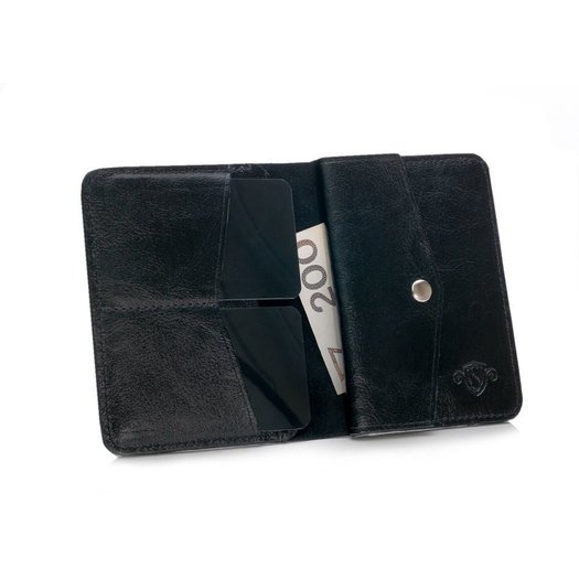 Slim leather men's wallet with coin holder SOLIER SW15 SLIM BLACK