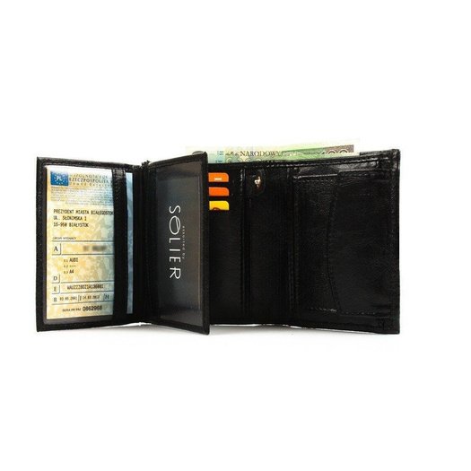 Elegant black leather wallet SOLIER SW01B