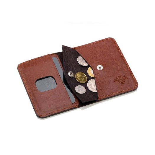 Slim leather men's wallet with coin holder SOLIER SW16 SLIM BROWN