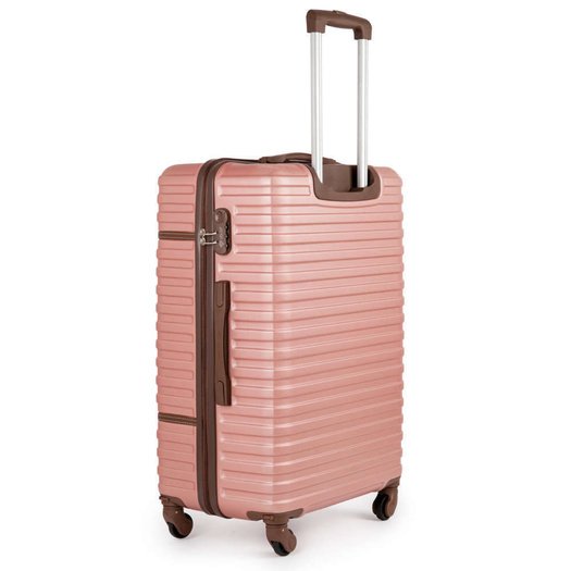 Solier Hartschalen Koffer Trolley 4 Rollen Reisekoffer Teleskopgriff und Kombinationsschloss ABS STL946 (Rosa Gold, L)