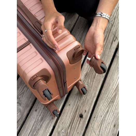 Solier Hartschalen Koffer Trolley 4 Rollen Reisekoffer Teleskopgriff und Kombinationsschloss ABS STL946 (Rosa Gold, L)