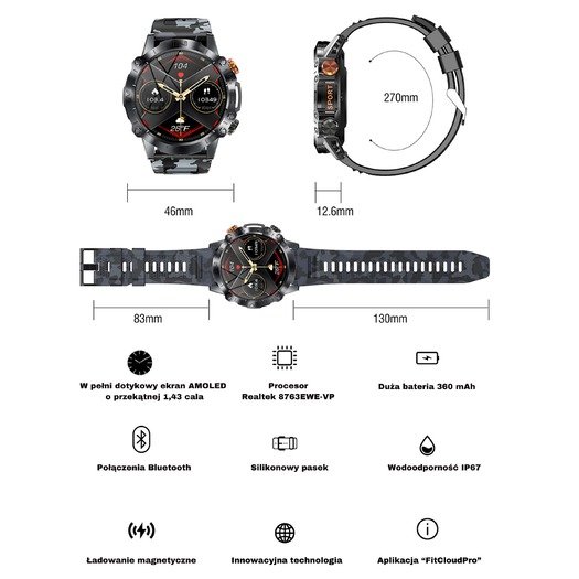 SMARTWATCH MĘSKI GRAVITY GT20-2 - AMOLED, DODATKOWY PASEK (sg024b)