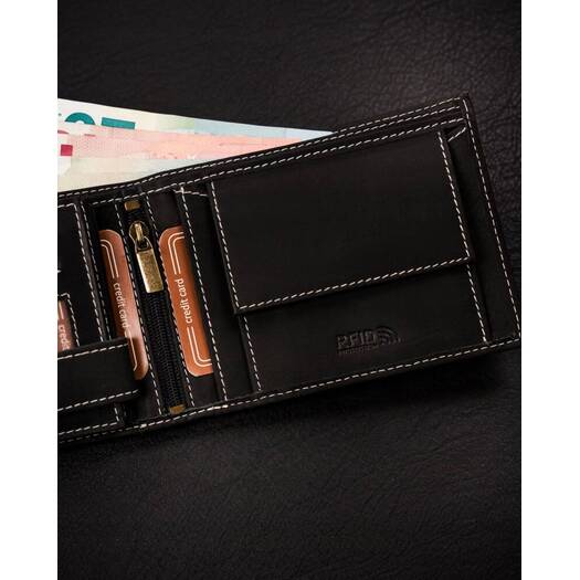 Leather wallet RFID BUFFALO WILD MR-02-BAW-BL