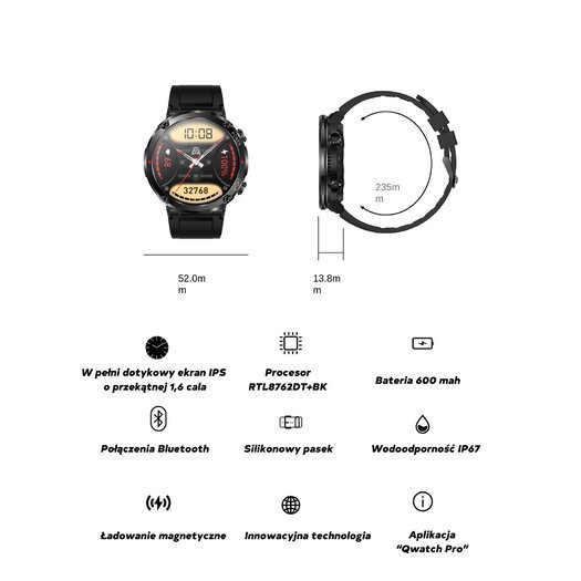 SMARTWATCH MĘSKI GRAVITY GT21-6 - BLUETOOTH CALL, DODATKOWY PASEK (sg025f)