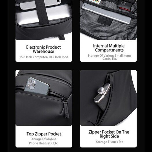 Arctic Hunter B00443 Smart Business Travel BackPack With Three Compartments And USB Charging Port - Black