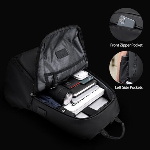 Arctic Hunter B00443 Smart Business Travel BackPack With Three Compartments And USB Charging Port - Black