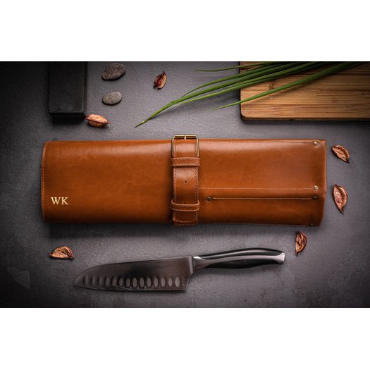 Personalised leather knife case Solier SA44 black