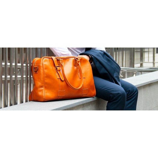 Cognac leather men`s weekend bag HAMILTON