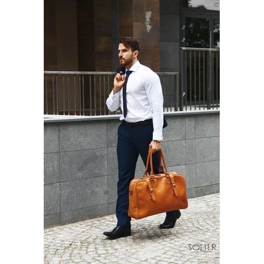 Cognac leather men`s weekend bag HAMILTON