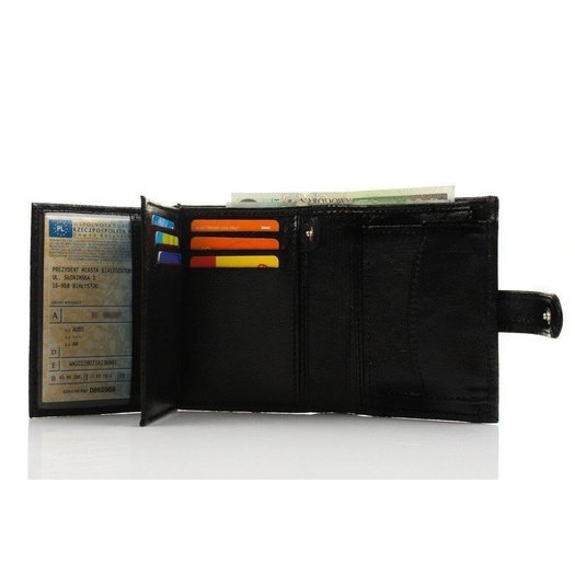 Elegant black leather wallet SOLIER SW01