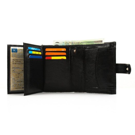 Elegant black leather wallet SOLIER SW01