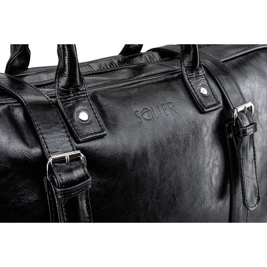 Black leather men`s weekend bag HAMILTON