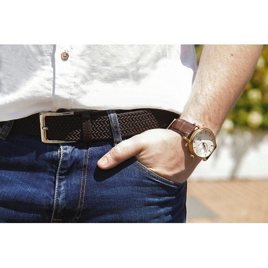 Elegant, woven belt for man SOLIER SB08 dark brown