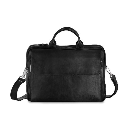 Black leather shoulder laptop bag Solier Rothen SL30 