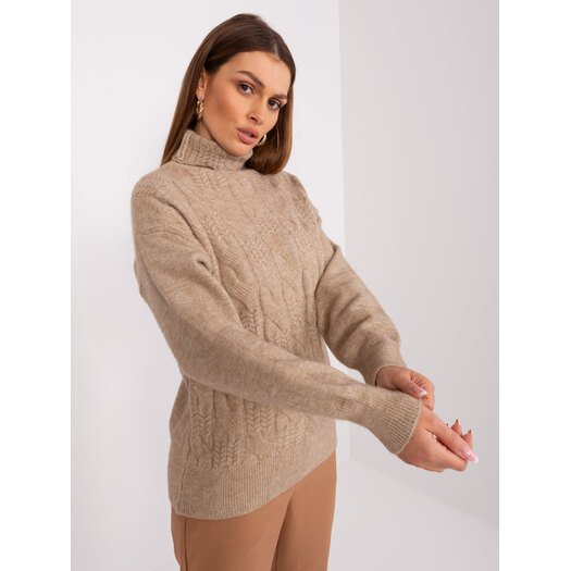 Sweter-AT-SW-23401.97P-ciemny bezowy