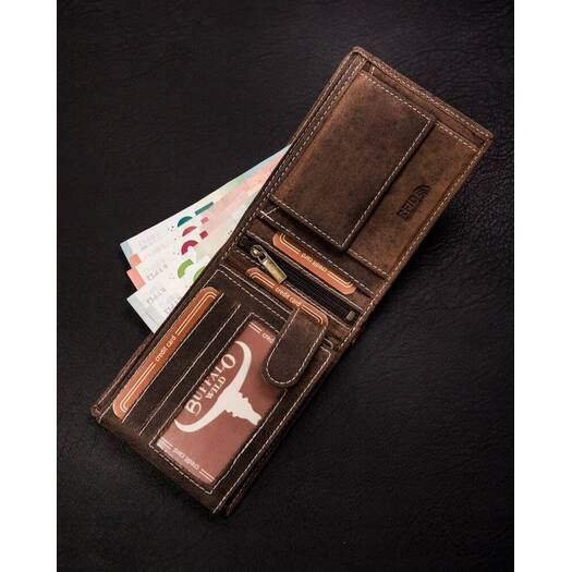 Leather wallet RFID BUFFALO WILD MR-02-BAW-BL