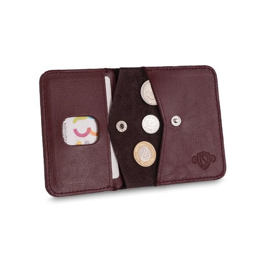 Slim leather men's wallet with coin holder SOLIER SW16 SLIM brown maroon