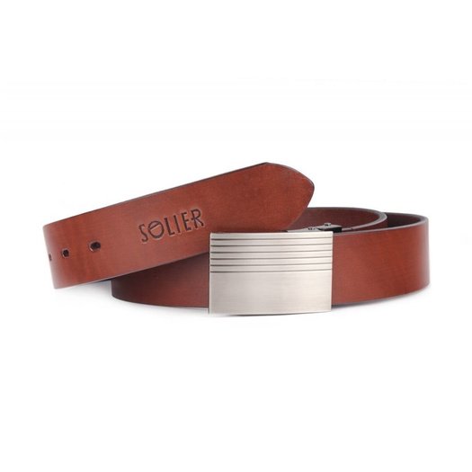 Elegant dark brown leather belt SOLIER SB12