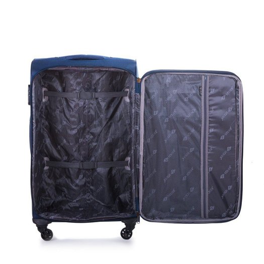 Solier Koffer Weich Trolley 4 Rollen Reisekoffer mit Teleskopgriff und Kombinationsschloss STL1316 (Marineblau/braun, L)