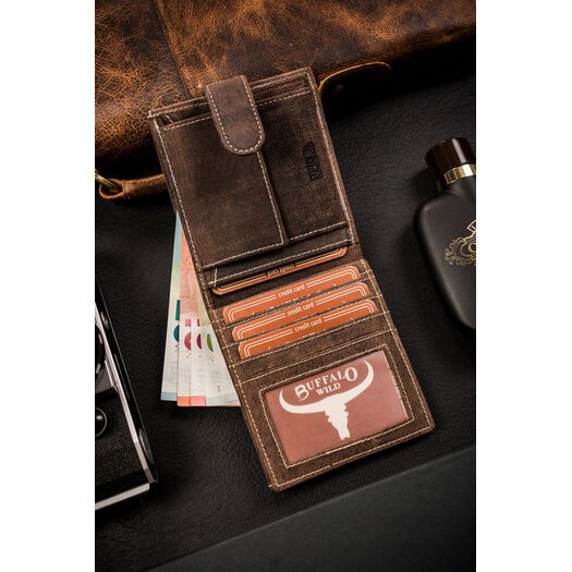 Leather wallet RFID BUFFALO WILD MR-01L-BAW-BL