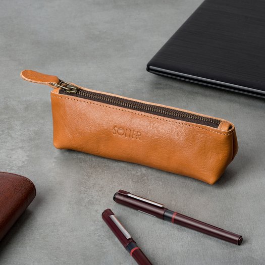 Leather pencil case Solier SA51 black