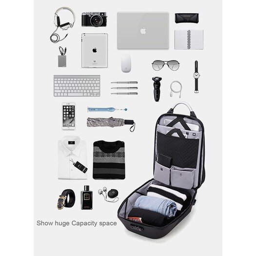 Arctic Hunter B00443 Smart Business Travel BackPack With Three Compartments And USB Charging Port - Black