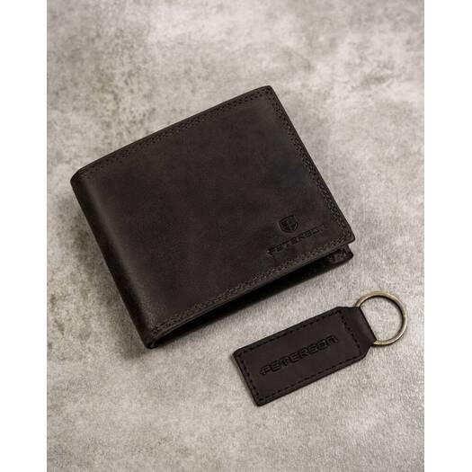 Leather wallet & key ring set PETERSON PTN SET-M-1549-CHM B