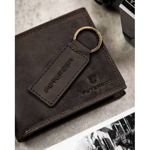 Leather wallet & key ring set PETERSON PTN SET-M-1549-CHM B