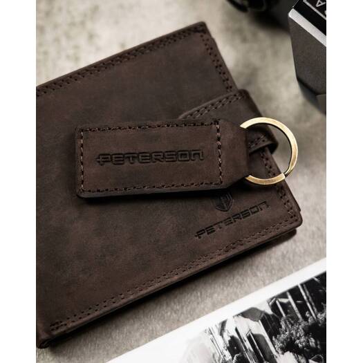 Leather wallet & key ring set PETERSON PTN SET-M-1549L-CHMB