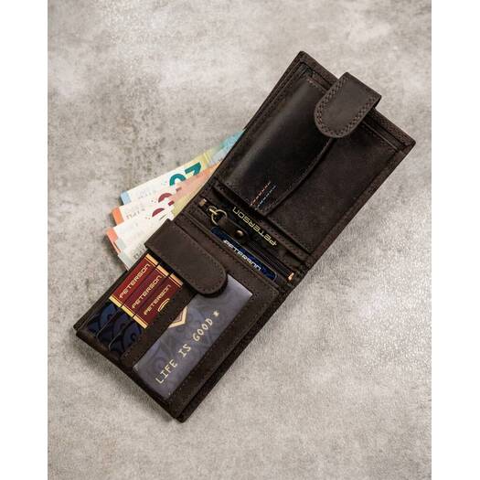 Leather wallet & key ring set PETERSON PTN SET-M-1549L-CHMB