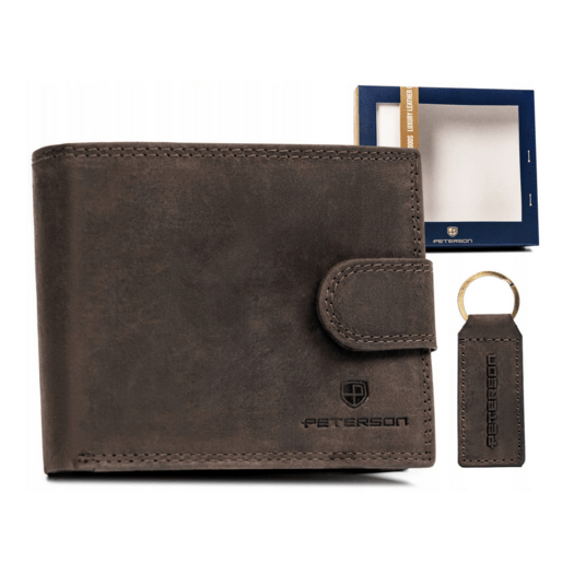 Leather wallet & key ring set PETERSON PTN SET-M-1549L-CHMB