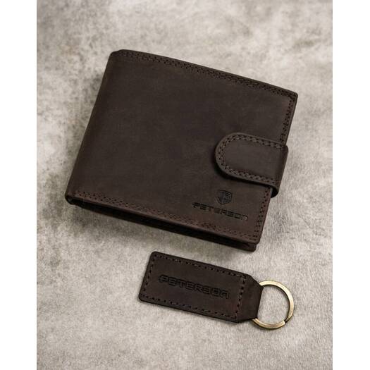 Leather wallet & key ring set PETERSON PTN SET-M-1549L-CHMB