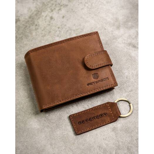 Leather wallet & key ring set PETERSON PTN SET-M-N003L