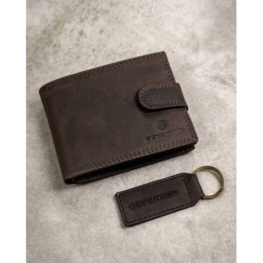 Leather wallet & key ring set PETERSON PTN SET-M-N003L