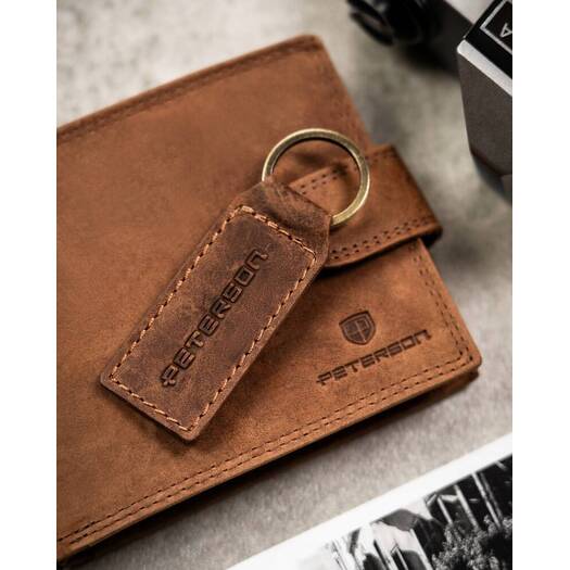 Leather wallet & key ring set PETERSON PTN SET-M-N992L-CHM