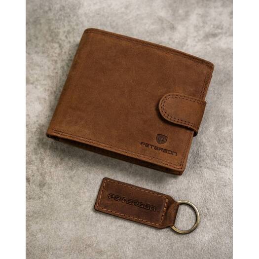 Leather wallet & key ring set PETERSON PTN SET-M-N992L-CHM