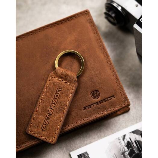 Leather wallet & key ring set PETERSON PTN SET-M-N994-CHM