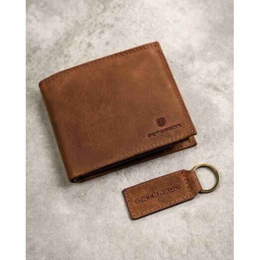 Leather wallet & key ring set PETERSON PTN SET-M-N994-CHM