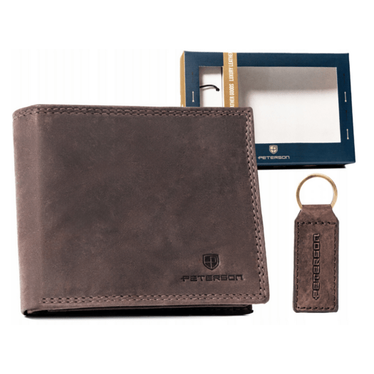 Leather wallet & key ring set PETERSON PTN SET-M-N994-CHM