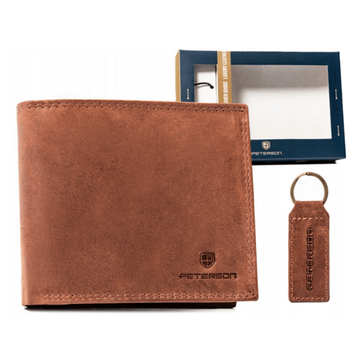 Leather wallet & key ring set PETERSON PTN SET-M-N994-CHM