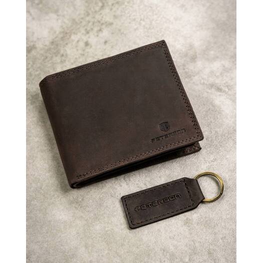 Leather wallet & key ring set PETERSON PTN SET-M-N994-CHM